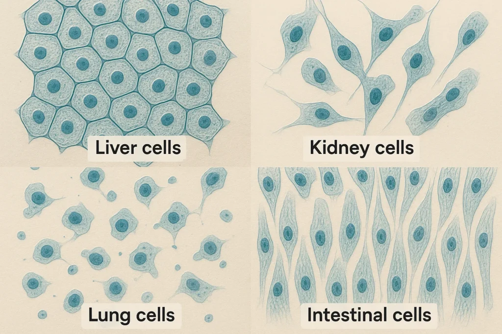 Human primary cell cultures under microscope